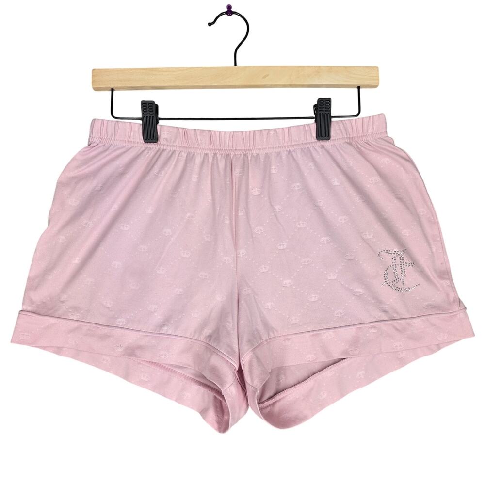 JUICY COUTURE WOMEN’S PINK COZY RHINESTONE “JC” SLEEP SHORTS – SIZE MEDIUM